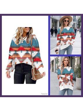 Womens Oversized Colorblock Knit Tunic Sweater Batwing Long Sleeve